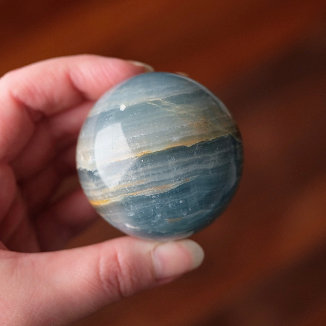 Lemurian Aquatine Calcite Sphere | Blue Onyx Crystal Sphere