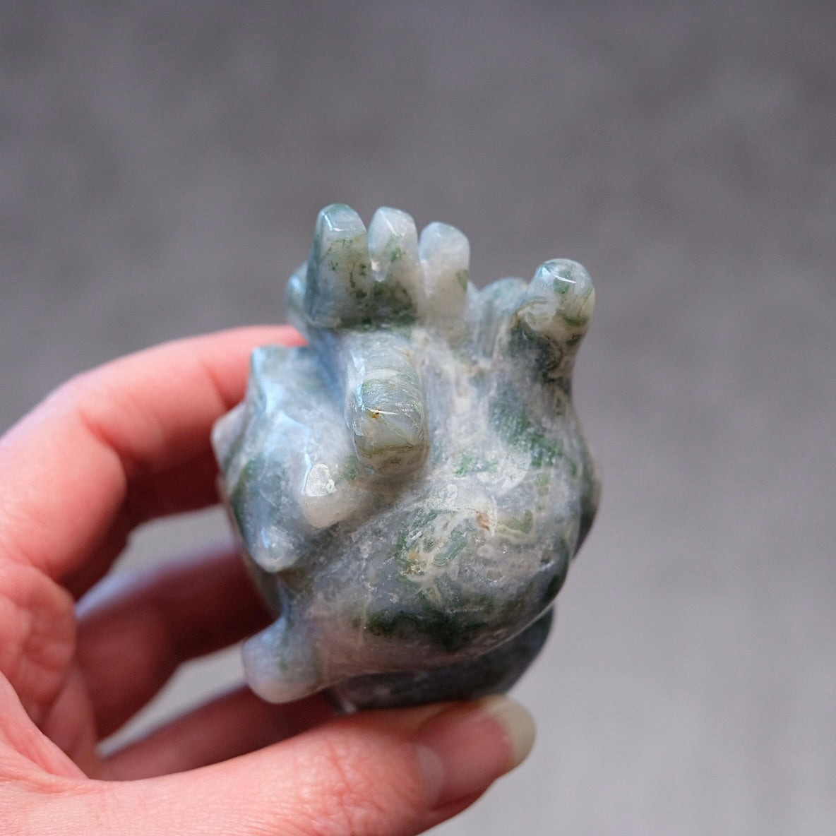 Moss Agate Anatomical Heart Carving | Human Crystal Heart