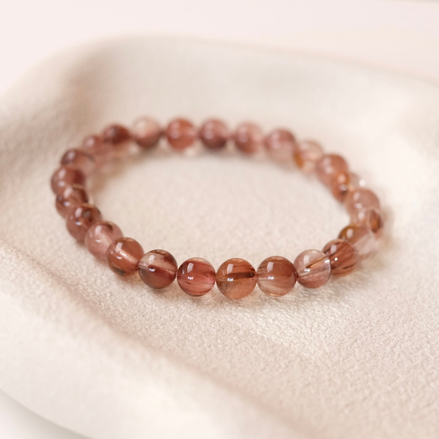 Pink Rutile Amphibole Quartz Bracelet | Crystal Stretch Bracelet