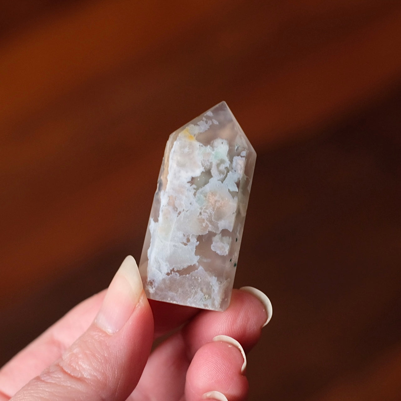 Green Flower Agate Point | Flower Agate Crystal Tower