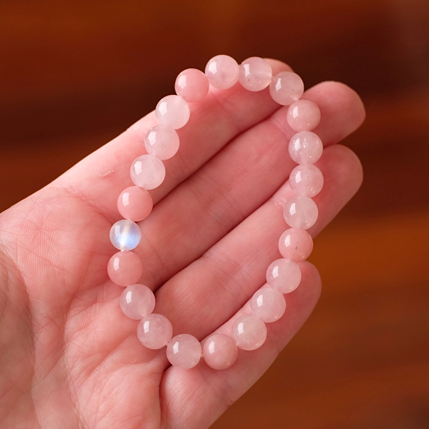 Guava Quartz Crystal Bracelet | Rose Quartz + Moonstone OOAK Crystal Bracelet