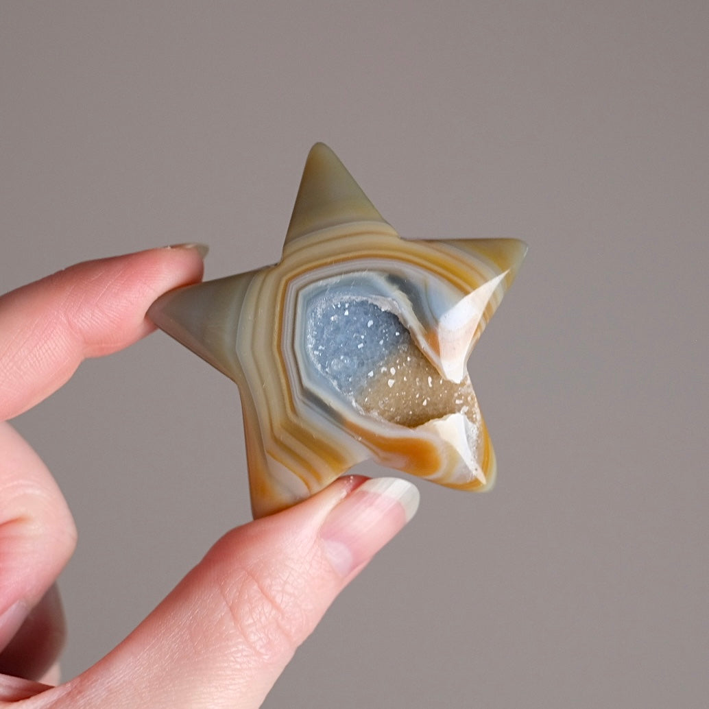 Druzy Agate Star | Geode Agate Crystal Star Carving