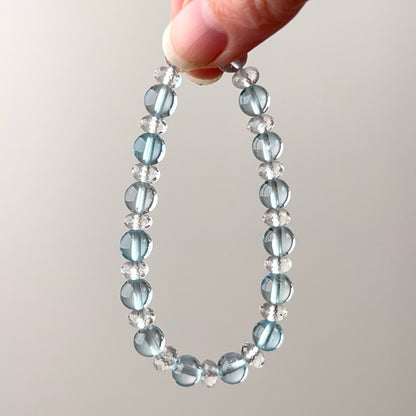 Blue Topaz & Quartz Bracelet | Rare Crystal Stretch Bracelet
