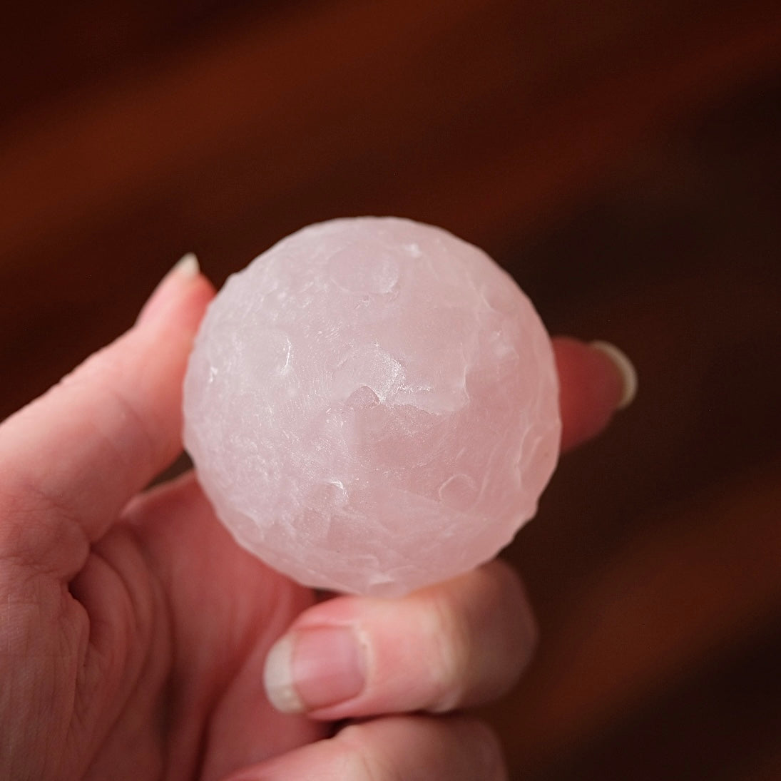 Rose Quartz Crystal Moon | Crystal Sphere Moon Carving