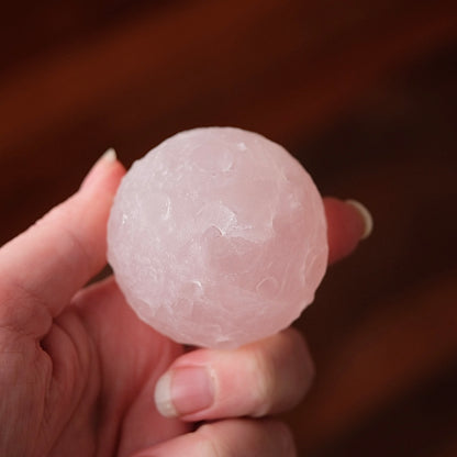 Rose Quartz Crystal Moon | Crystal Sphere Moon Carving