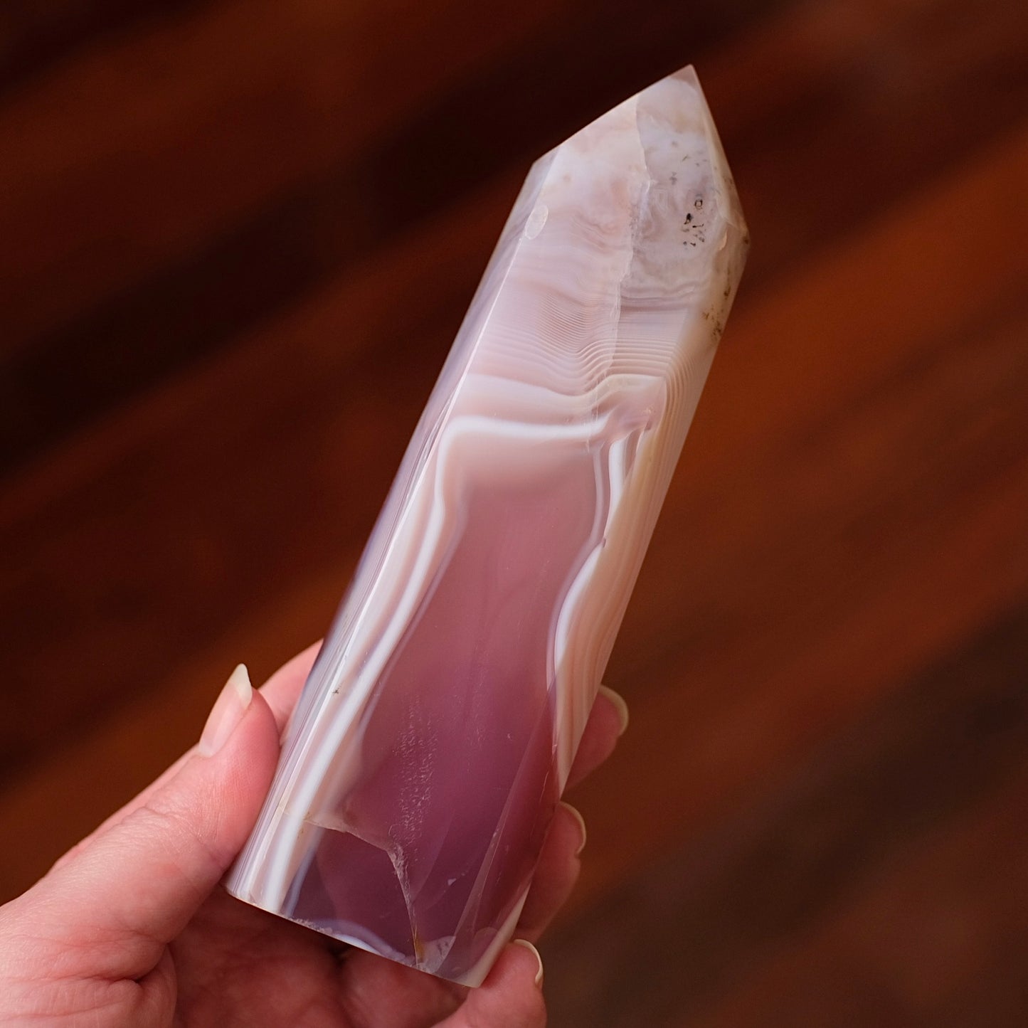 Pink Jelly Agate Point | Pink Agate Crystal Tower