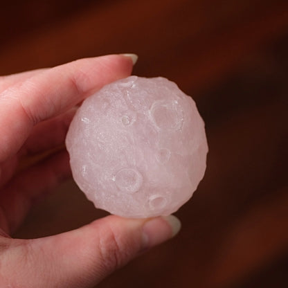 Rose Quartz Crystal Moon | Crystal Sphere Moon Carving