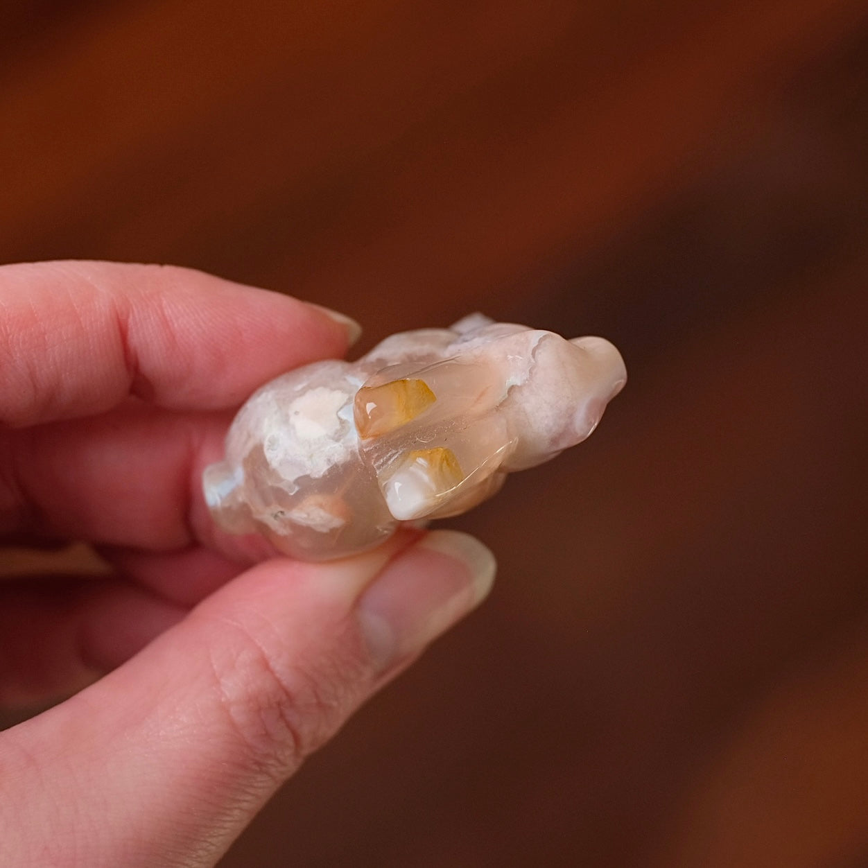 Pink Flower Agate Rabbit Carving | Crystal Bunny Carving