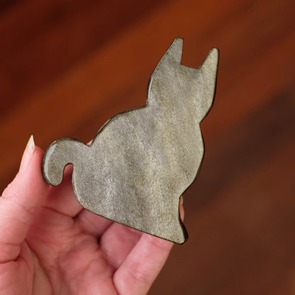 Gold Sheen Obsidian Cat Carving | Crystal Cat Figure