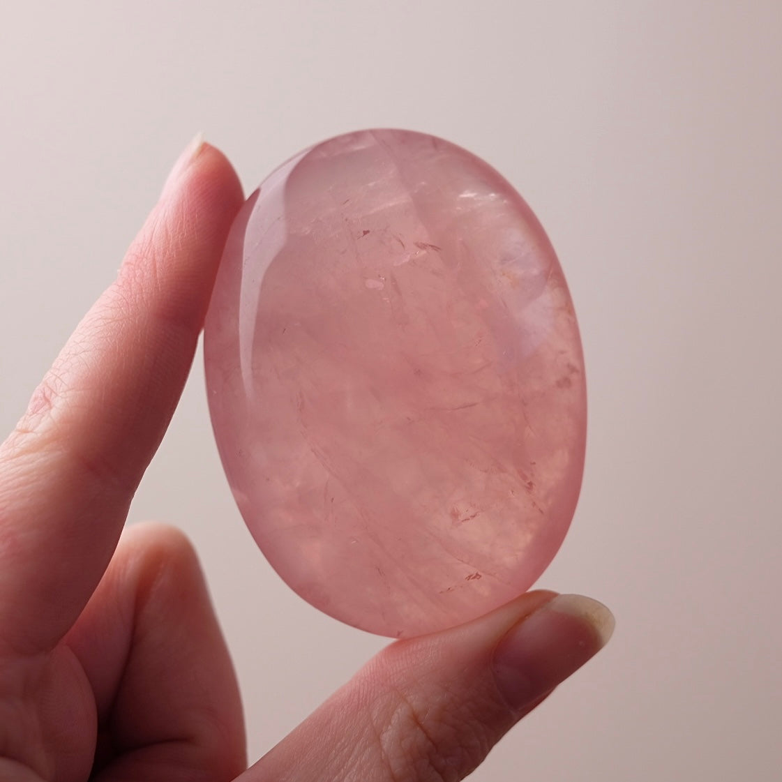 Gemmy Peach Rose Quartz Palm | Rose Quartz Crystal Palmstone