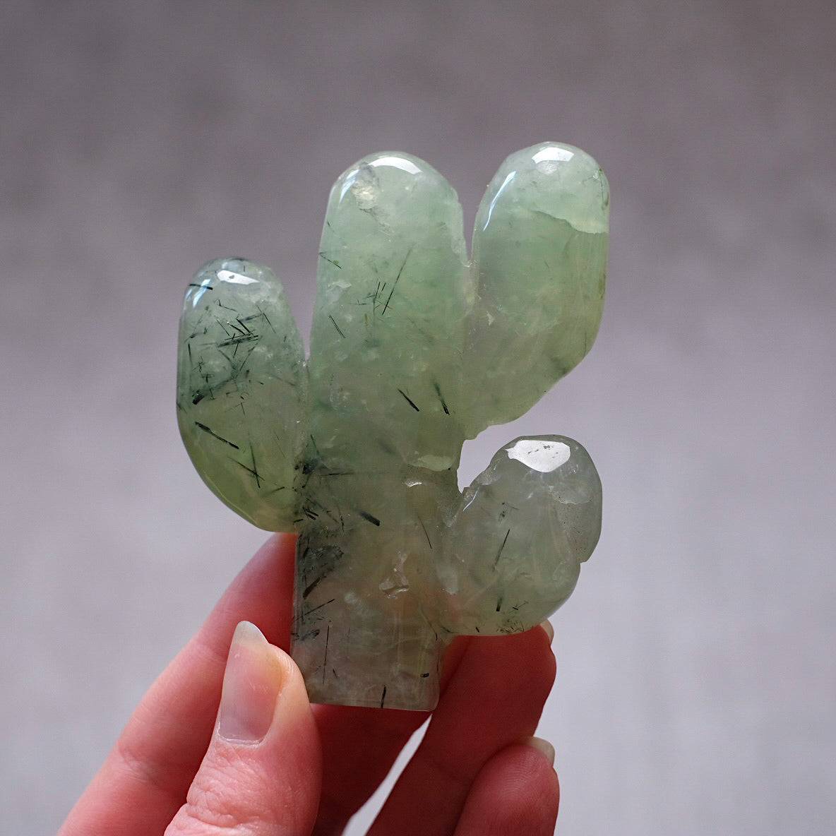 Prehnite Cactus Carving | Epidote in Prehnite Crystal Plant