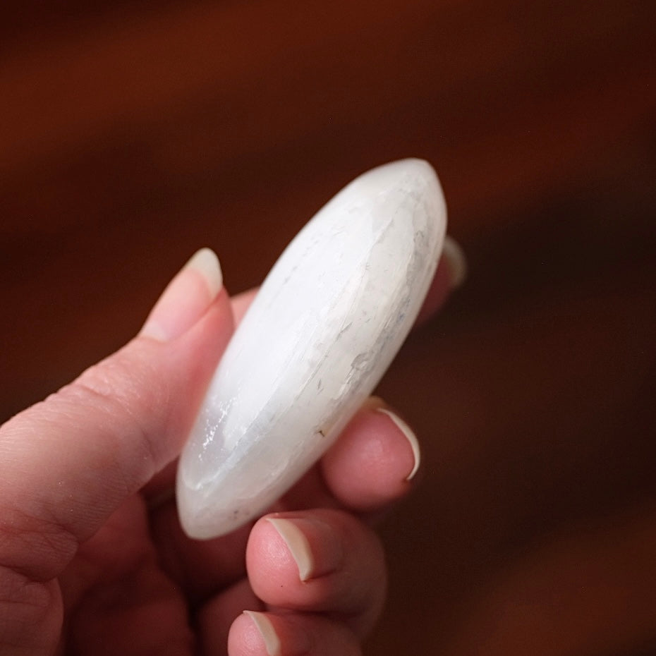 Flashy Satin Spar Palm | Selenite Palmstone