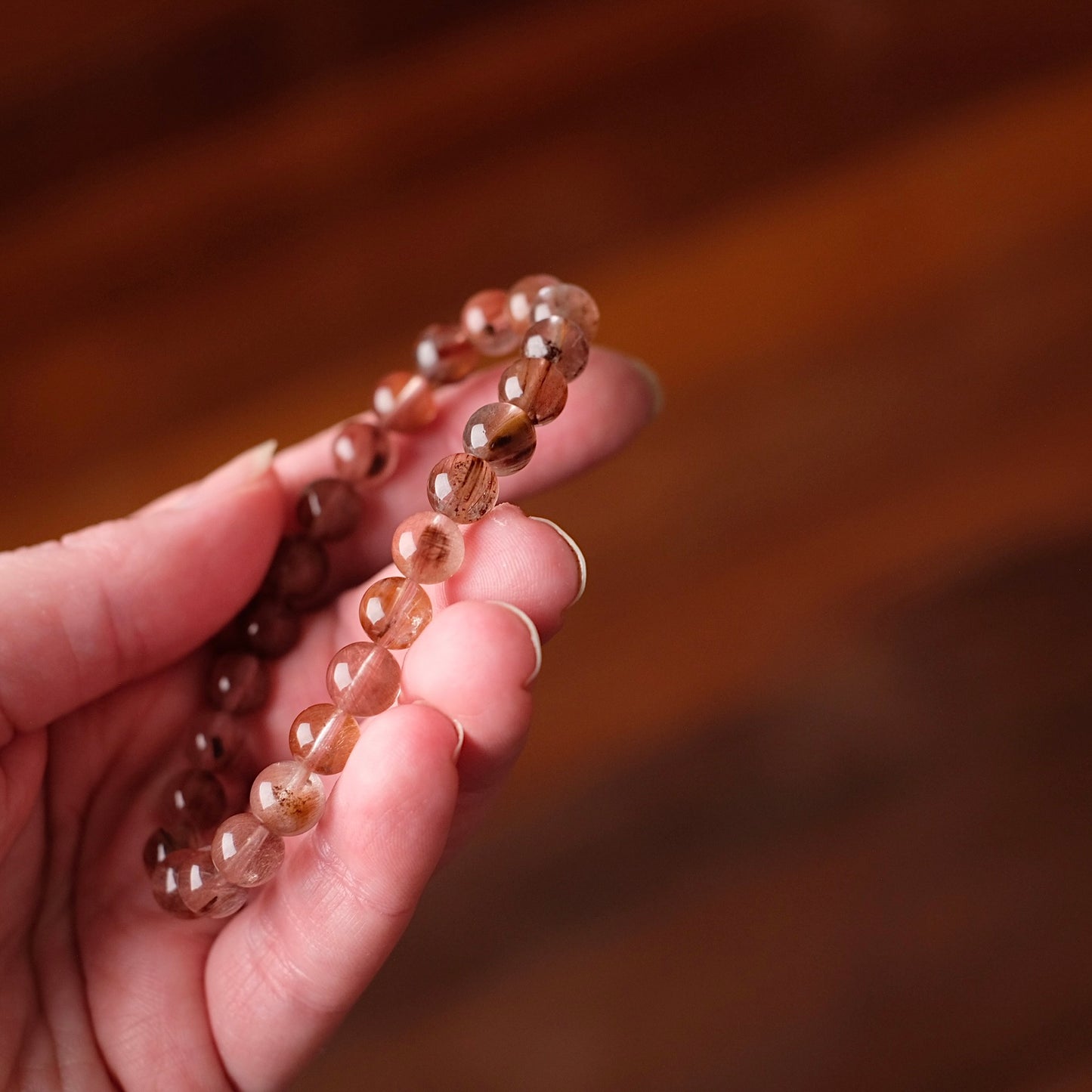Pink Rutile Amphibole Quartz Bracelet | Crystal Stretch Bracelet