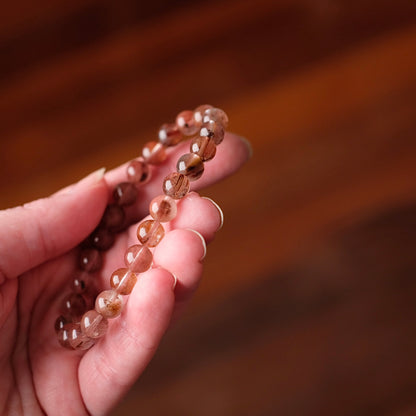Pink Rutile Amphibole Quartz Bracelet | Crystal Stretch Bracelet