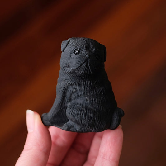 Black Obsidian Pug Carving | Crystal Dog
