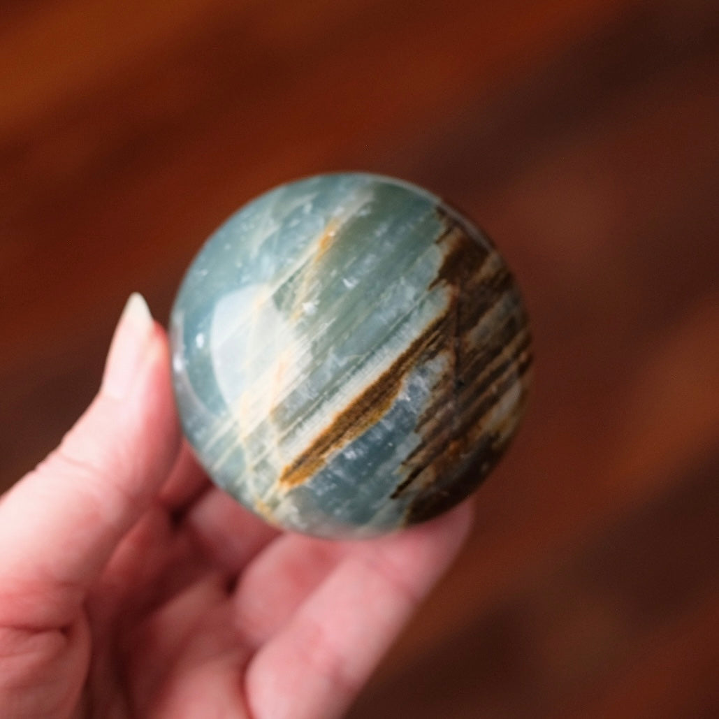 Lemurian Aquatine Calcite Sphere | Blue Onyx Crystal Sphere