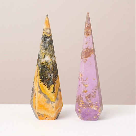 Set : Phosphosiderite & Bumblebee Jasper Prism Point | Crystal Diamond Display