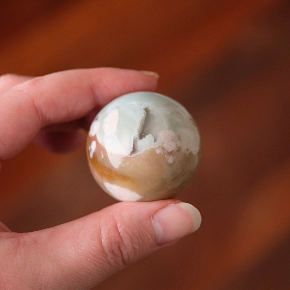 Blue Flower Agate Sphere | Green Flower Agate Crystal Sphere