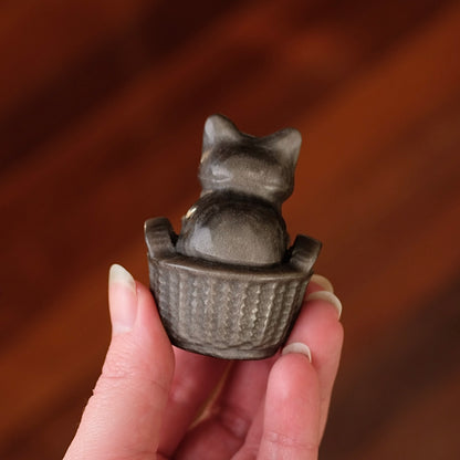 Silver Sheen Obsidian Cat | Crystal Cat Carving