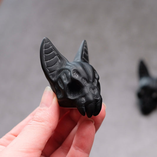 Black Obsidian Bat Skull Carving | Gothic Halloween Crystal