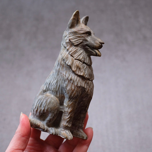 Jasper German Shepherd Dog Carving | Crystal Dog Statue