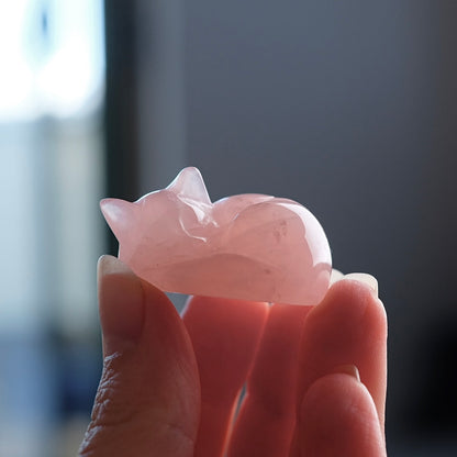 Rose Quartz Cat | Rose Quartz Crystal Cat Carving