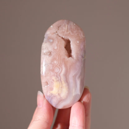 Pink Amethyst + Flower Agate Palm | Pink Amethyst Crystal Palm Stone