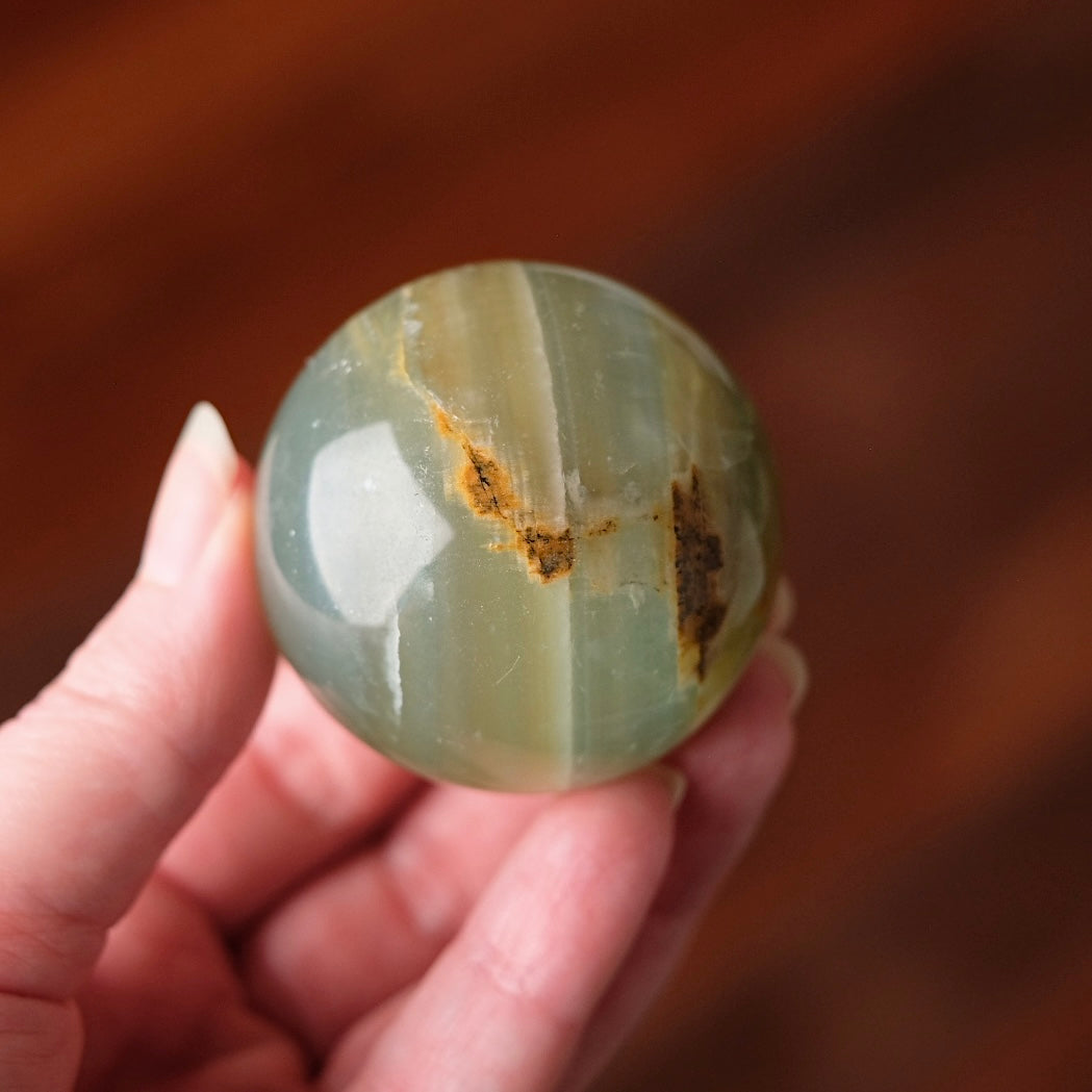 Lemurian Aquatine Calcite Sphere | Blue Onyx Crystal Sphere