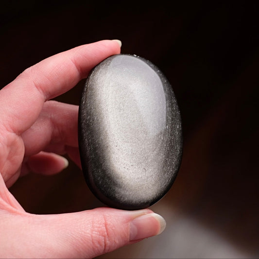 Silver Sheen Obsidian Palm | Flashy Obsidian Crystal Palmstone