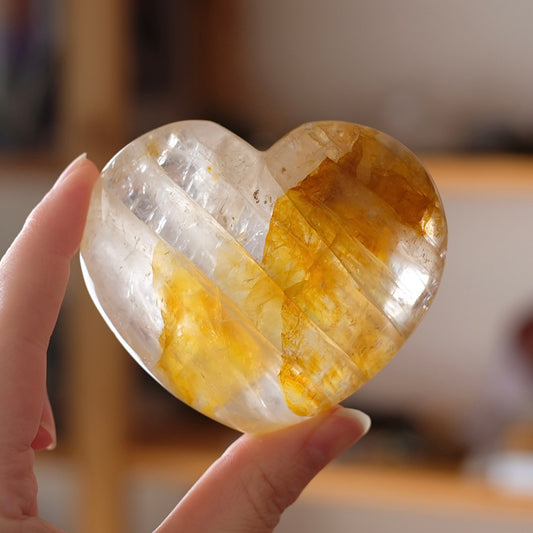 Golden Healer Quartz Heart | Crystal Heart Carving