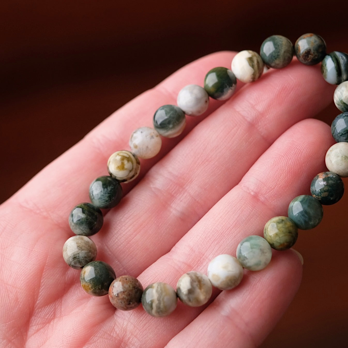 Ocean Jasper Bracelet | Orbicular Jasper Crystal Stretch Bracelet