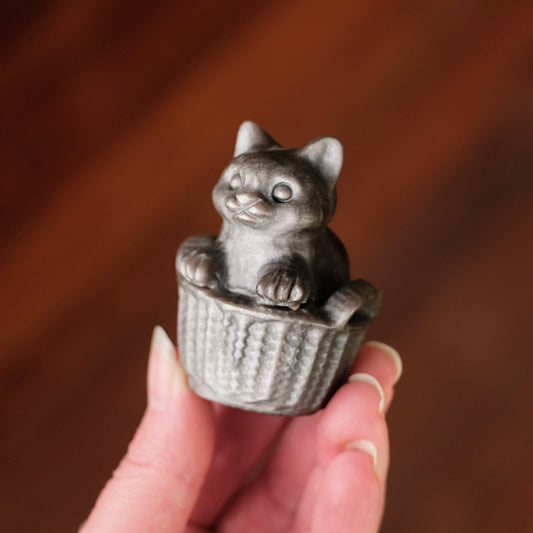 Silver Sheen Obsidian Cat | Crystal Cat Carving