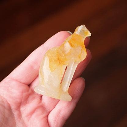 Golden Healer Quartz Cat Carving | Egyptian Crystal Cat Figure
