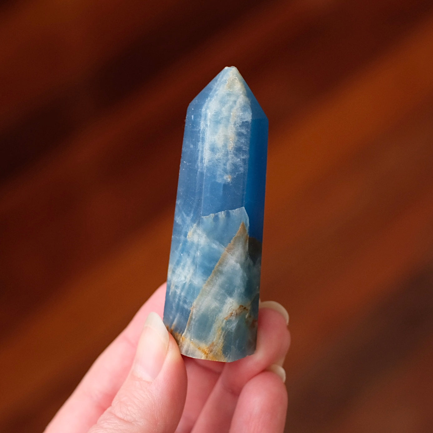Lemurian Aquatine Calcite Point | Blue Onyx Crystal Tower