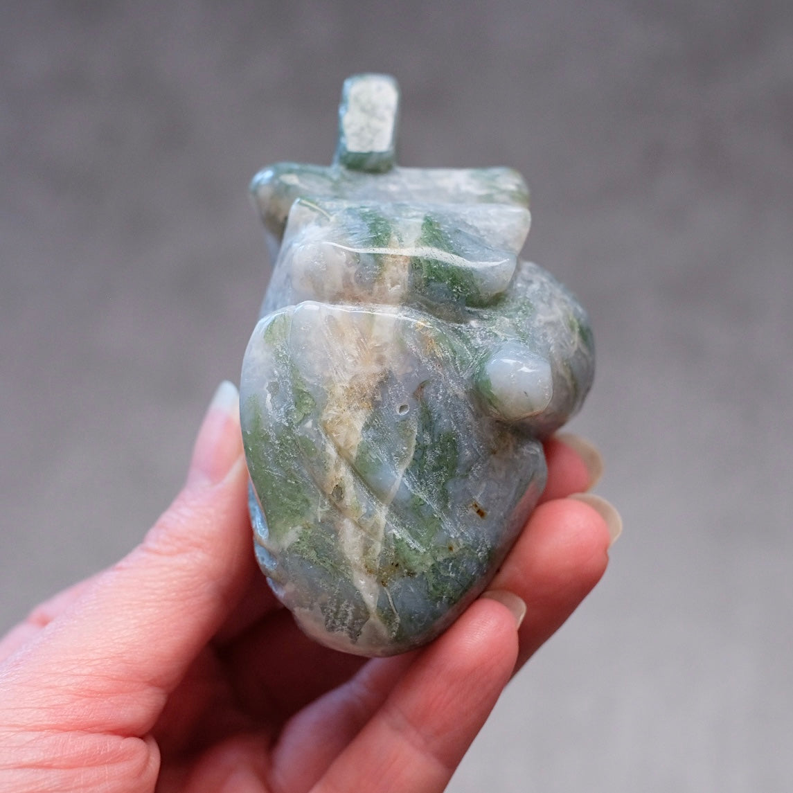Moss Agate Anatomical Heart Carving | Human Crystal Heart