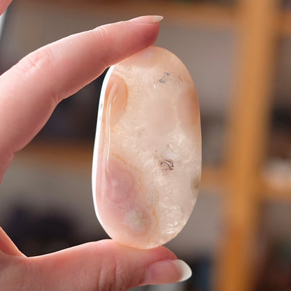 Pink Flower Agate + Quartz Palm | Crystal Palm Stone