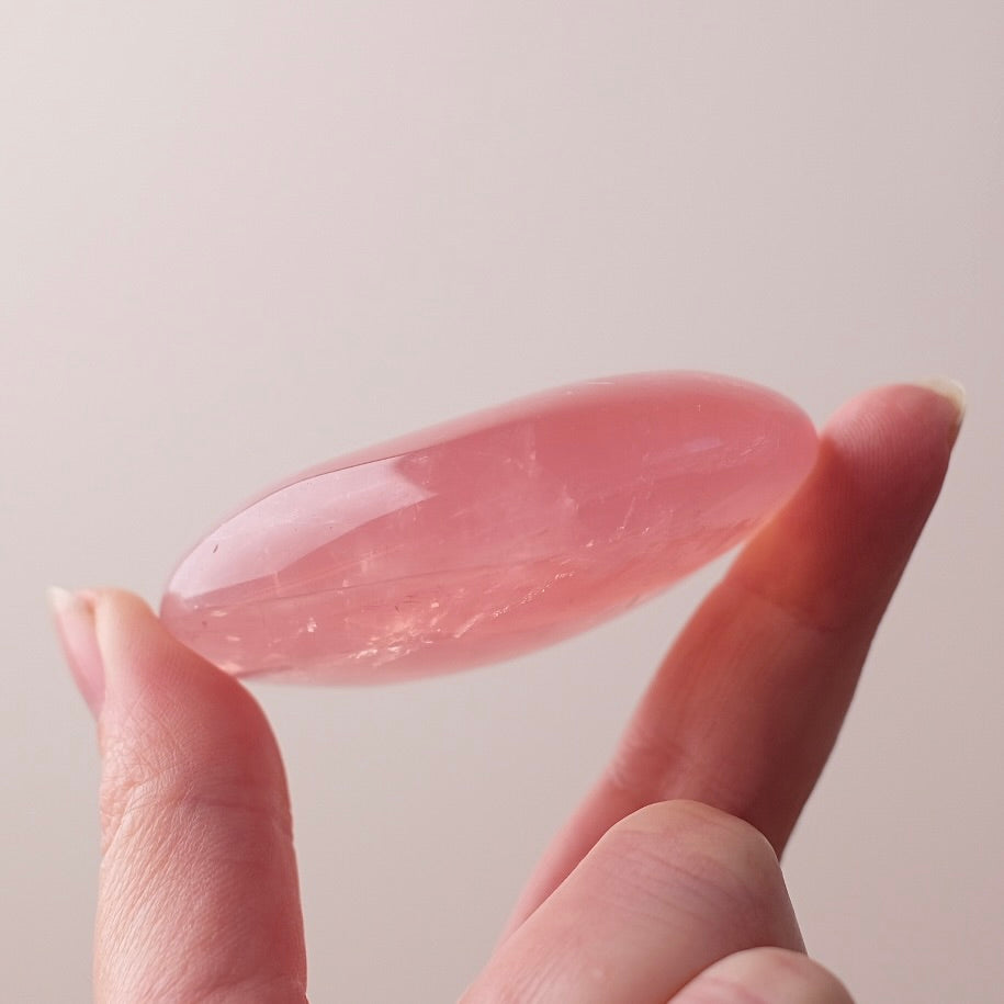 Gemmy Peach Rose Quartz Palm | Rose Quartz Crystal Palmstone