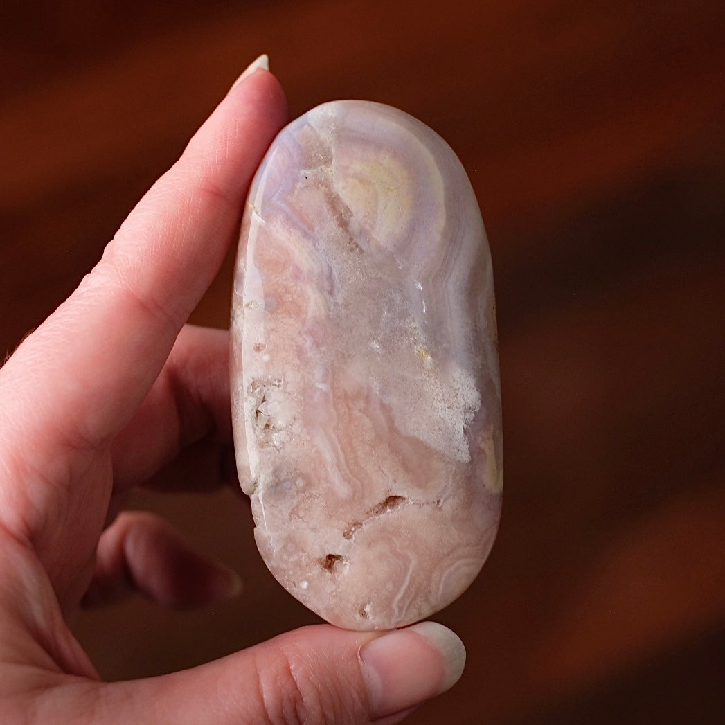 Pink Amethyst + Flower Agate Palm | Pink Amethyst Crystal Palm Stone