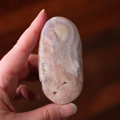 Pink Amethyst + Flower Agate Palm | Pink Amethyst Crystal Palm Stone