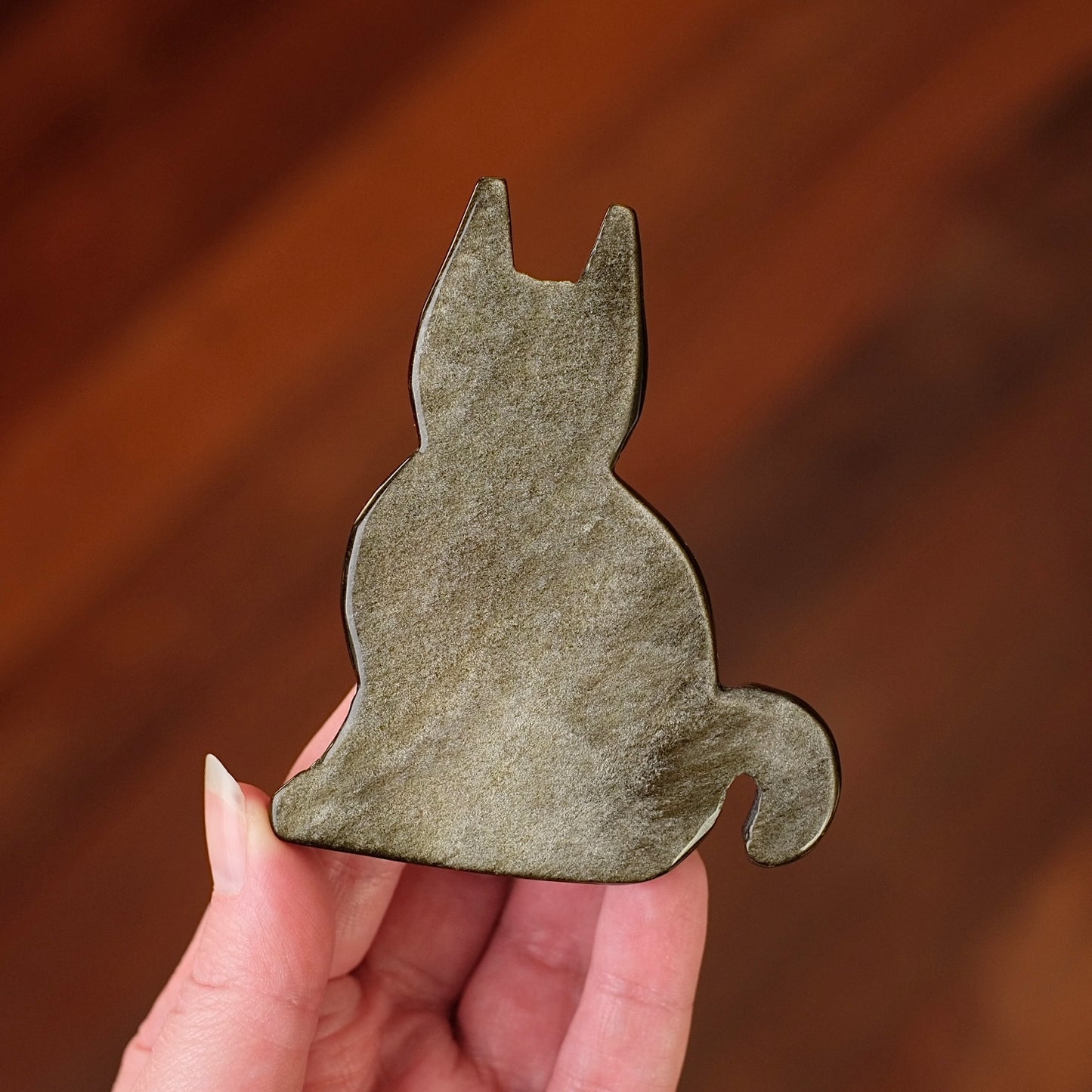 Gold Sheen Obsidian Cat Carving | Crystal Cat Figure