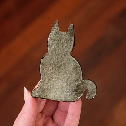 Gold Sheen Obsidian Cat Carving | Crystal Cat Figure