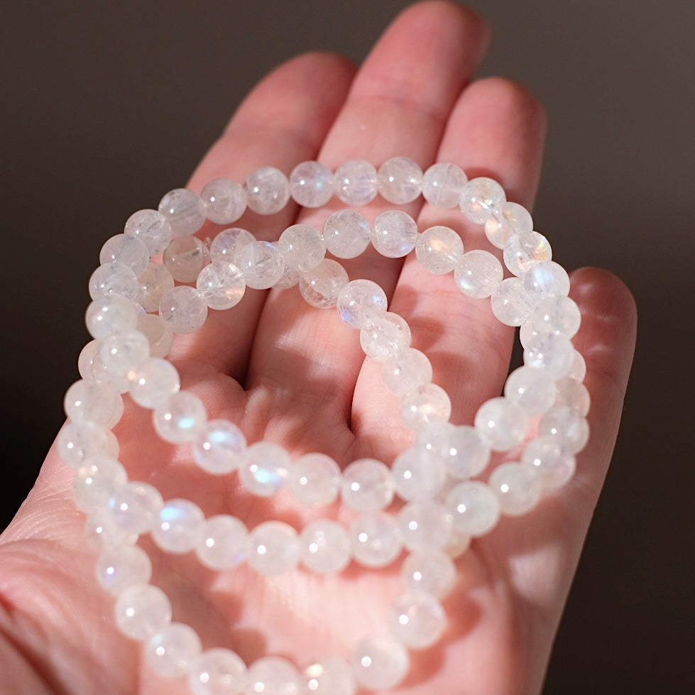 Malagasy Moonstone Bracelet | Rainbow Moonstone Crystal Stretch Bracelet