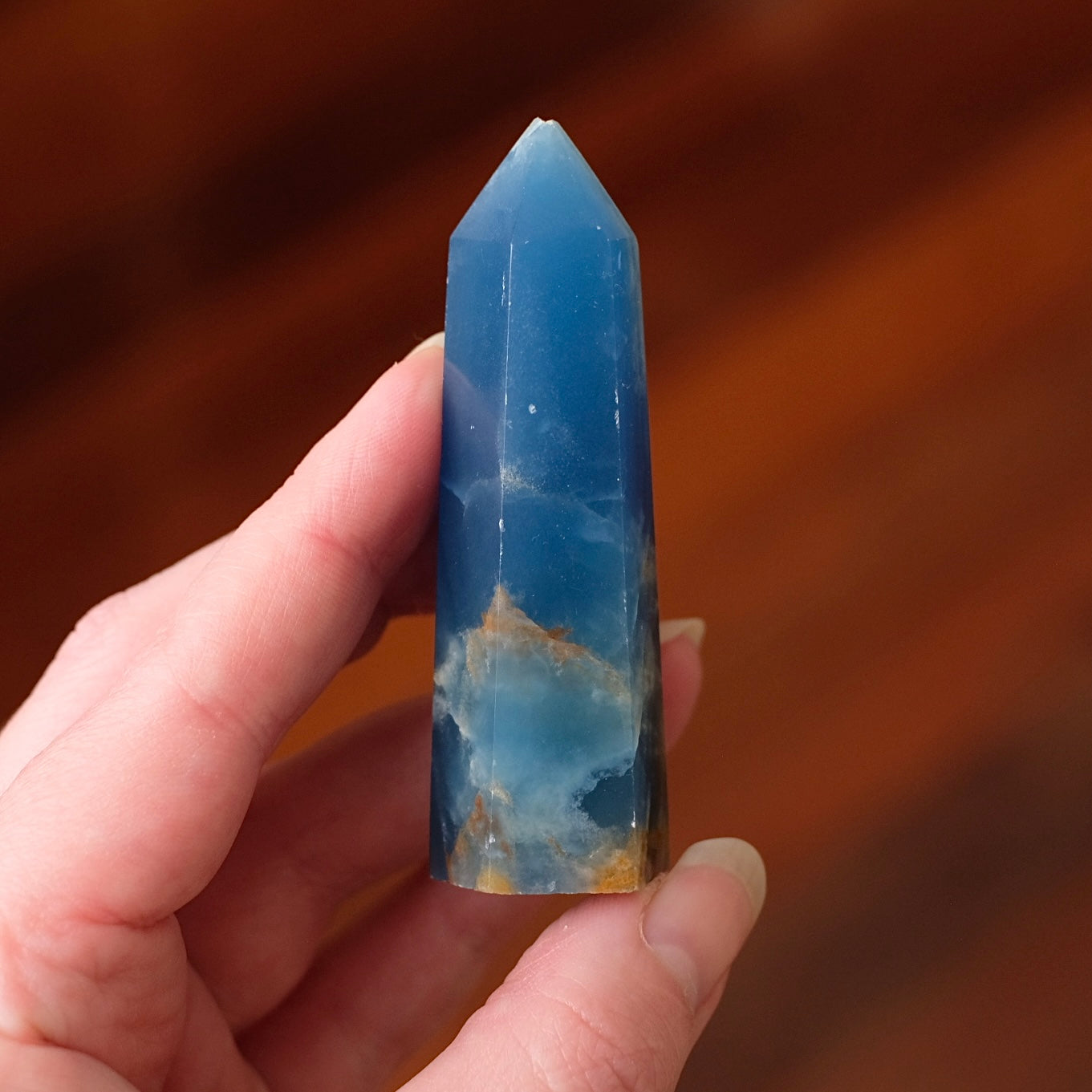 Lemurian Aquatine Calcite Point | Blue Onyx Crystal Tower