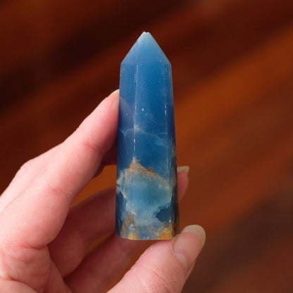 Lemurian Aquatine Calcite Point | Blue Onyx Crystal Tower