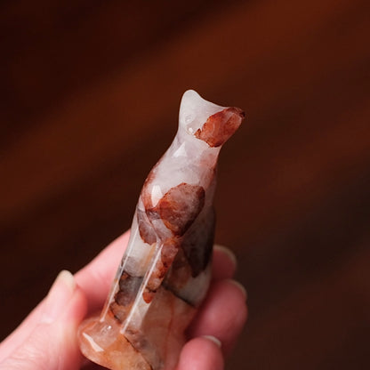 Fire Quartz Cat Carving | Egyptian Crystal Cat Figure