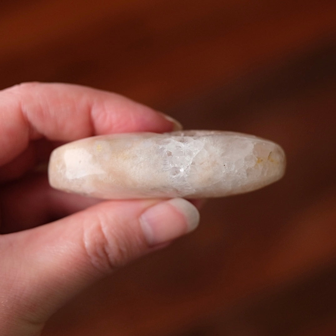 Pink Flower Agate + Quartz Palm | Crystal Palm Stone