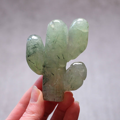 Prehnite Cactus Carving | Epidote in Prehnite Crystal Plant