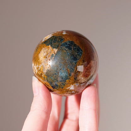 Blue Apatite in Orange Calcite Sphere | Apatite Jasper Crystal Sphere