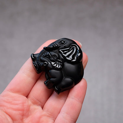 Black Obsidian Elephant Carving | Cute Crystal Carving