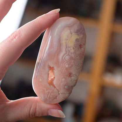 Pink Amethyst + Flower Agate Palm | Pink Amethyst Crystal Palm Stone